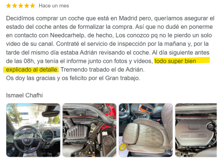 Opiniones de los clientes de Needcarhelp, servicio de revision de coches de segunda mano