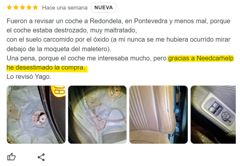 Opiniones de los clientes de Needcarhelp, servicio de revision de coches de segunda mano